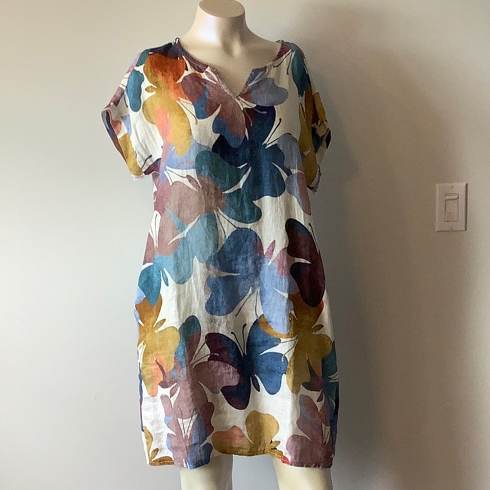 Elle Blue Butterfly patterned linen dress, size  - FTTS